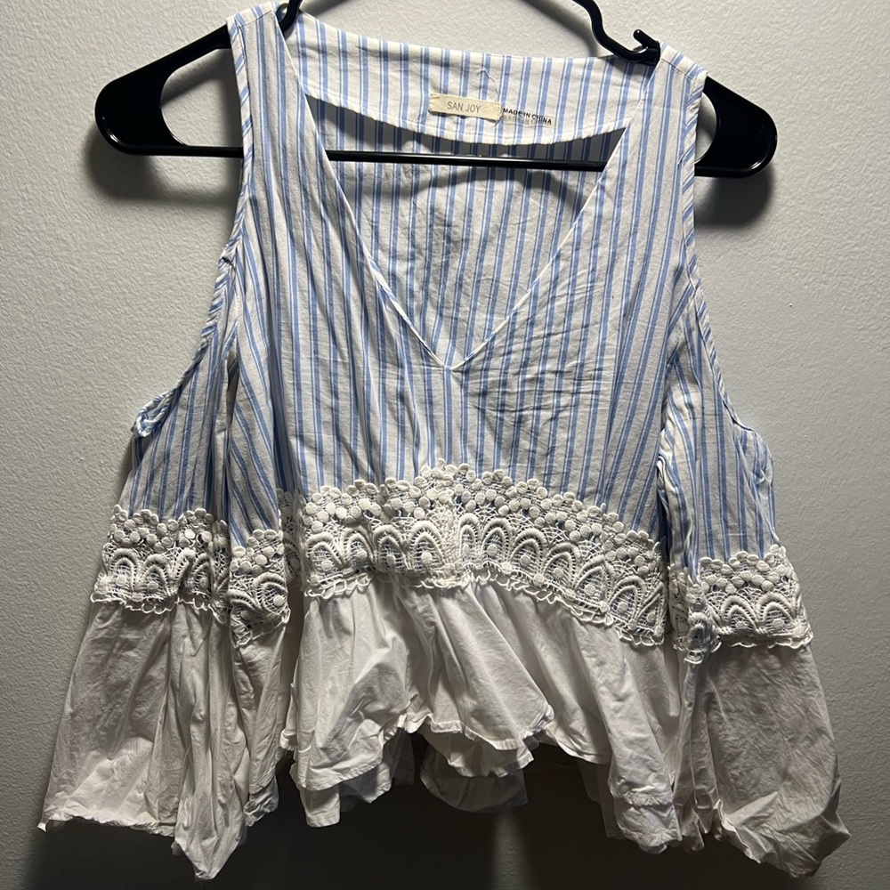 Cold Shoulder Striped Peplum Top